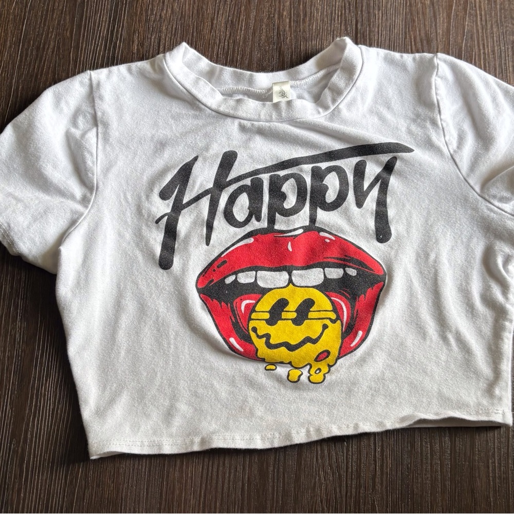 White Woman’s Cropped T-Shirt with Graphic Print